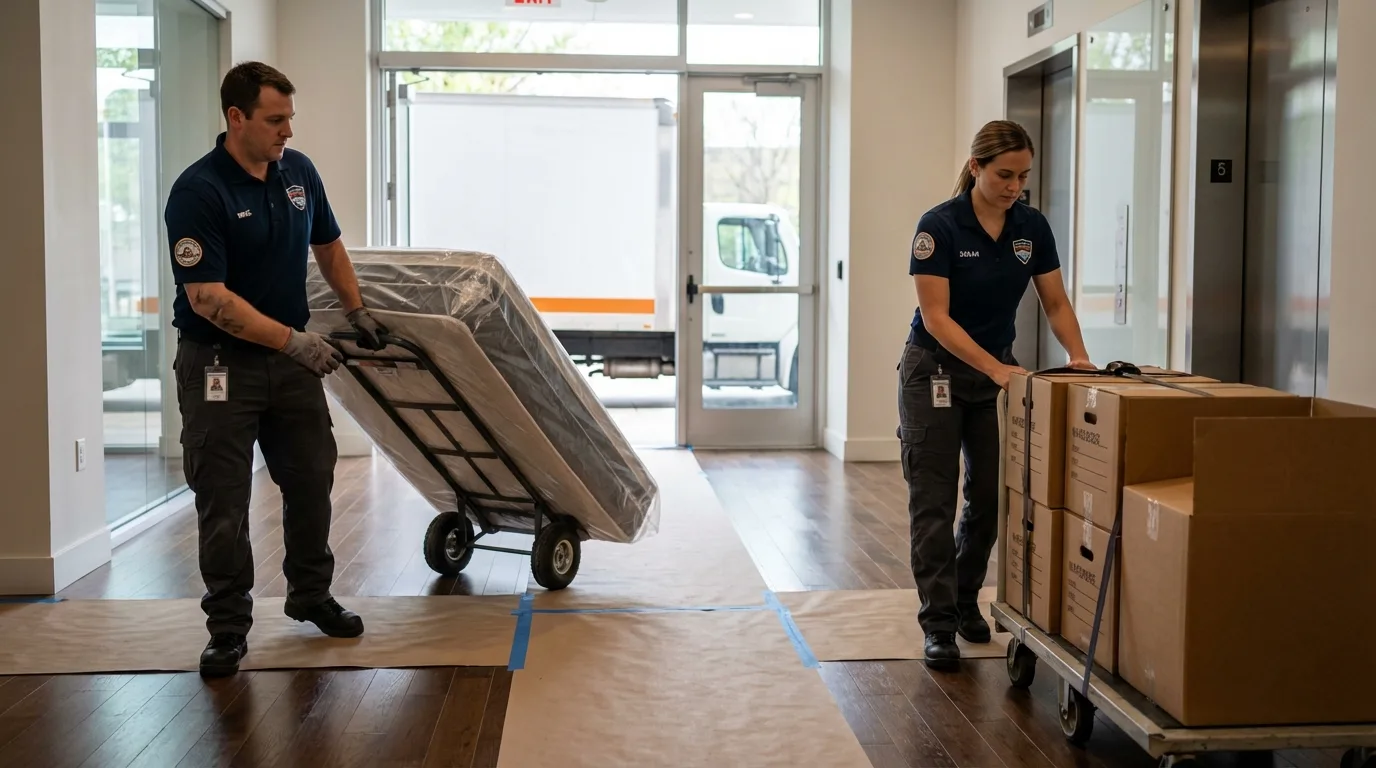 Professional apartment movers loading elevator in Dryden, VA